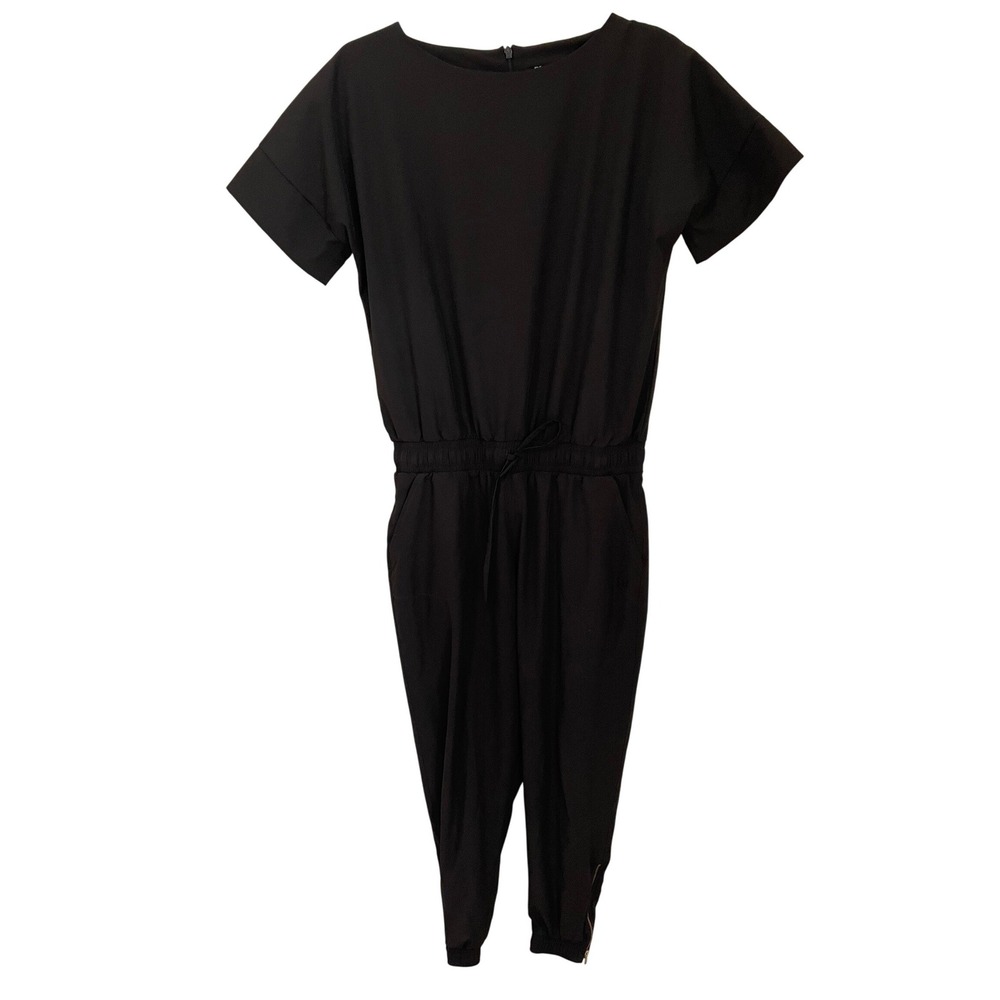 Albion Fit Everyday Jumpsuit Black Short Sleeve Petite S Travel Minimalist